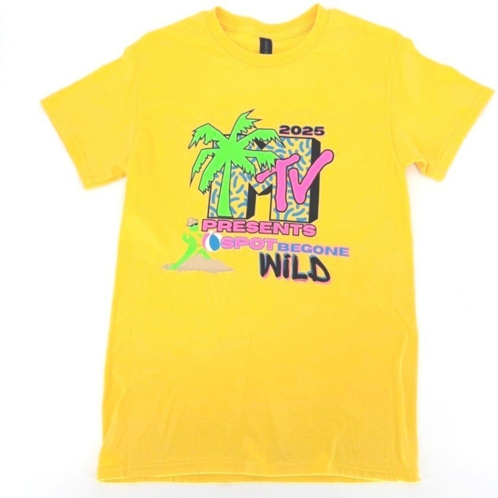 MTV Presents Spot Be Gone Wild 2025 Yellow Graphic T-Shirt Small 90s Retro